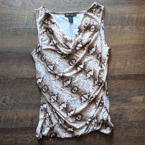 WHBM Snake Print Cowl Neck Ruched Tank/Shell S